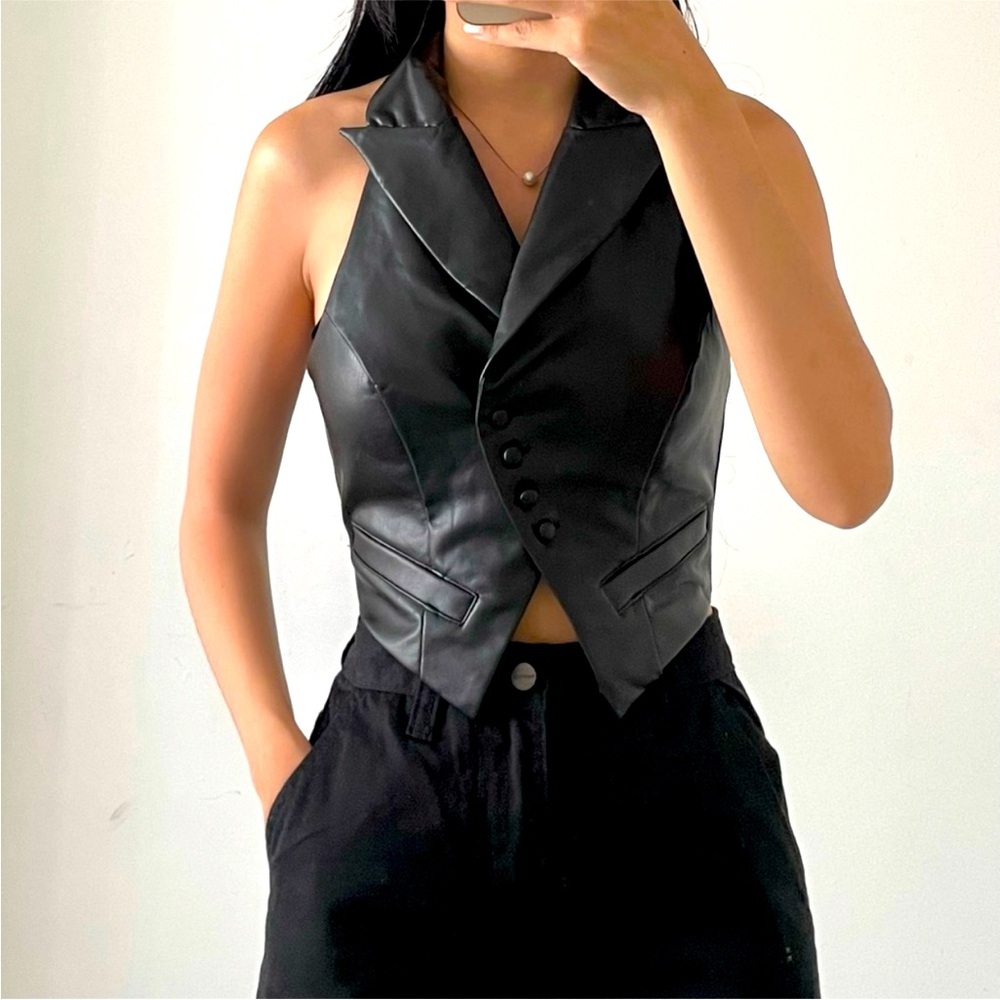 Superdown black faux leather vest top NWT